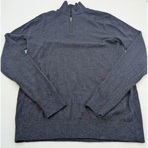 Fairlane 1/4 Zip Sweater Men's L Navy Blue 100% Merino Wool Quiet Luxury Preppy